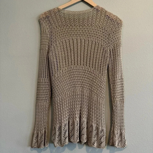 Sigrid Olsen Crochet Knit Blouse Flare Long Sleeve Beach Coastal Boho M - Picture 2 of 7